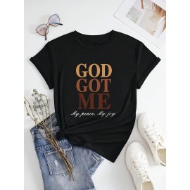 Women's Letter Print Crew Neck T-Shirt - Casual Short Sleeve Tee for Spring & Summer