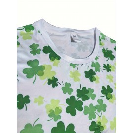 Clover Print Crew Neck T-Shirt, Casual Short Sleeve T-Shirt For Spring & Summer, Women's Clothing, St. Patrick's Day