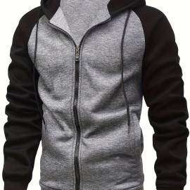 Men's Casual Zip Up Hoodie - Stylish Color Block Hooded Sweatshirt with Comfortable Fit