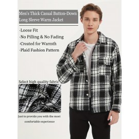 Men's Button Down Loose Fit Long Sleeve Thick Plaid Casual Shirt Jacket black and white checkerboard 02