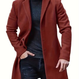 Men's Warm Overcoat, Elegant Single Breasted Trench Coat For Fall Winter