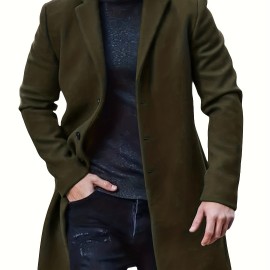 Men's Warm Overcoat, Elegant Single Breasted Trench Coat For Fall Winter