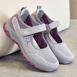 Women's Solid Color Sneakers, Breathable Knit Low Top Outdoor Shoes, Lightweight Walking Shoes