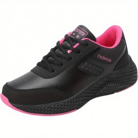 Women's Solid Color Casual Sneakers, Lace Up Lightweight Soft Sole Walking Shoes, Low-top Stylish Sporty Trainers