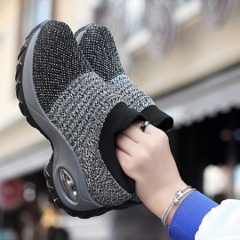 Women's Breathable Knit Sneakers - Lightweight Slip On Outdoor Shoes with Air Cushion Technology