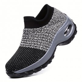 Women's Breathable Knit Sneakers - Lightweight Slip On Outdoor Shoes with Air Cushion Technology