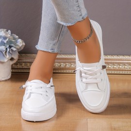 Women's Casual Flat Skate Shoes, All-Match Low Top Slip On Shoes, Casual White Walking Sneakers