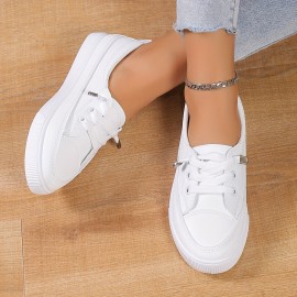 Women's Casual Flat Skate Shoes, All-Match Low Top Slip On Shoes, Casual White Walking Sneakers