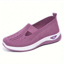 Women's Solid Color Knitted Sneakers - Soft Sole Platform Casual Walking Shoes