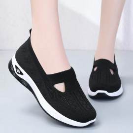 Women's Solid Color Knitted Sneakers - Soft Sole Platform Casual Walking Shoes