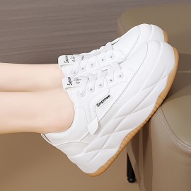 Women's Solid Color Casual Sneakers, Lace Up Soft Sole Platform Skate Shoes, Versatile Low-top Walking Shoes