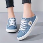 Women's Flat Canvas Shoes, Round Toe Lace Up Slip On Low Top Shoes, Casual Walking Shoes