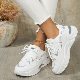 Women's Casual Chunky Sneakers, Fashion Lace Up Soft Sole Platform Walking Footwear, Comfortable Soft Sole Breathable Trainers