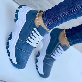 Women's Platform Sneakers, Casual Lace Up Outdoor Shoes, Women's Comfortable Low Top Shoes