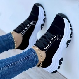 Women's Platform Sneakers, Casual Lace Up Outdoor Shoes, Women's Comfortable Low Top Shoes