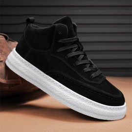 Men's Solid Colour Mid Top Skateboard Shoes, Comfy Non Slip Lace Up Casual Durable Sneakers For Men's Outdoor Activities