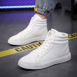 Men's Trendy High Top Solid Skate Shoes, Comfy Non Slip Casual Lace Up Sneakers For Men's Outdoor Activities