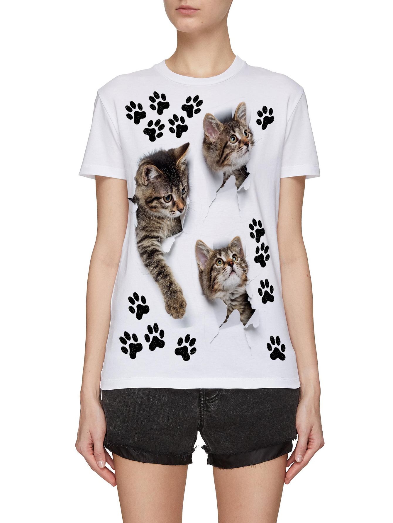 cute cat paw print t shirt casual crew neck short sleeve t shirt for spring summer womens clothing details 1