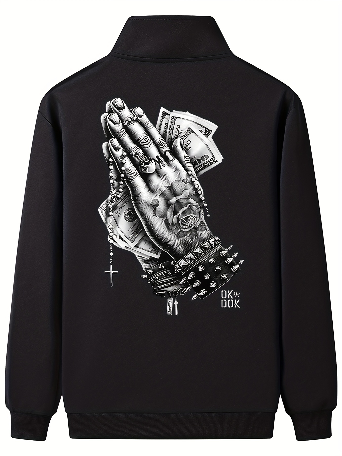 praying for money pattern windbreaker jacket mens casual stand collar zip up jacket details 1