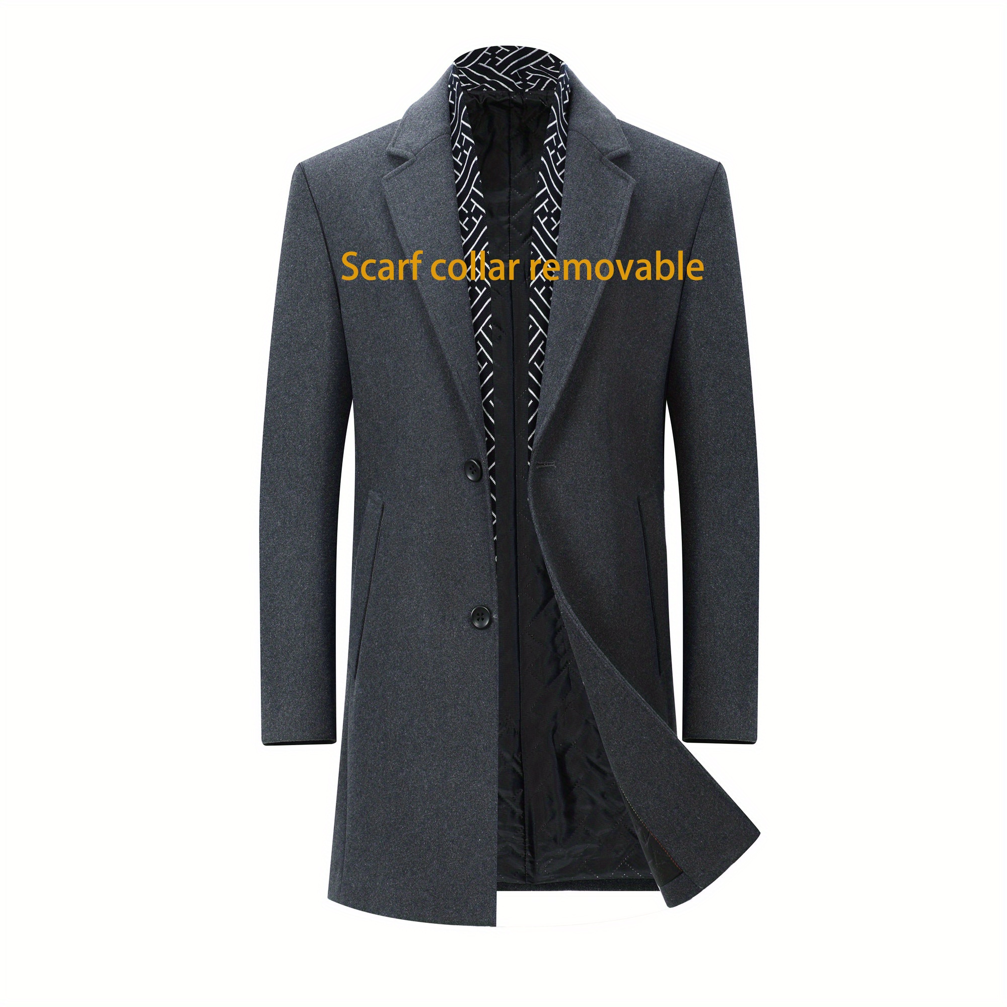 mens single breasted trench coat casual elegant lapel wool blend overcoat for fall winter details 6