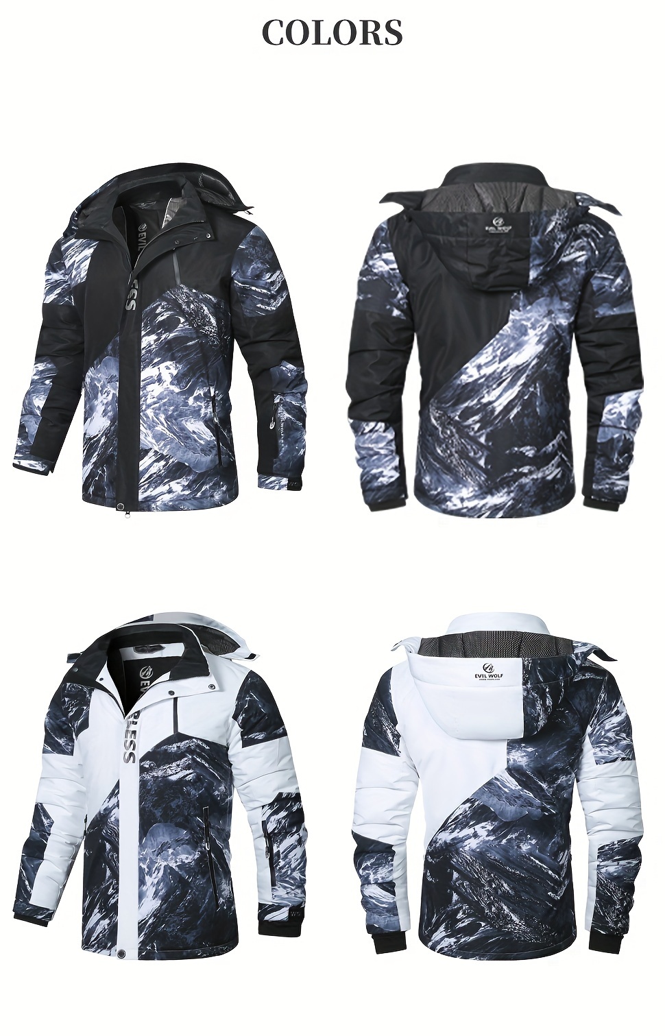 mens printed windbreaker jacket casual hooded waterproof jacket for outdoor mountaineering skiing details 3