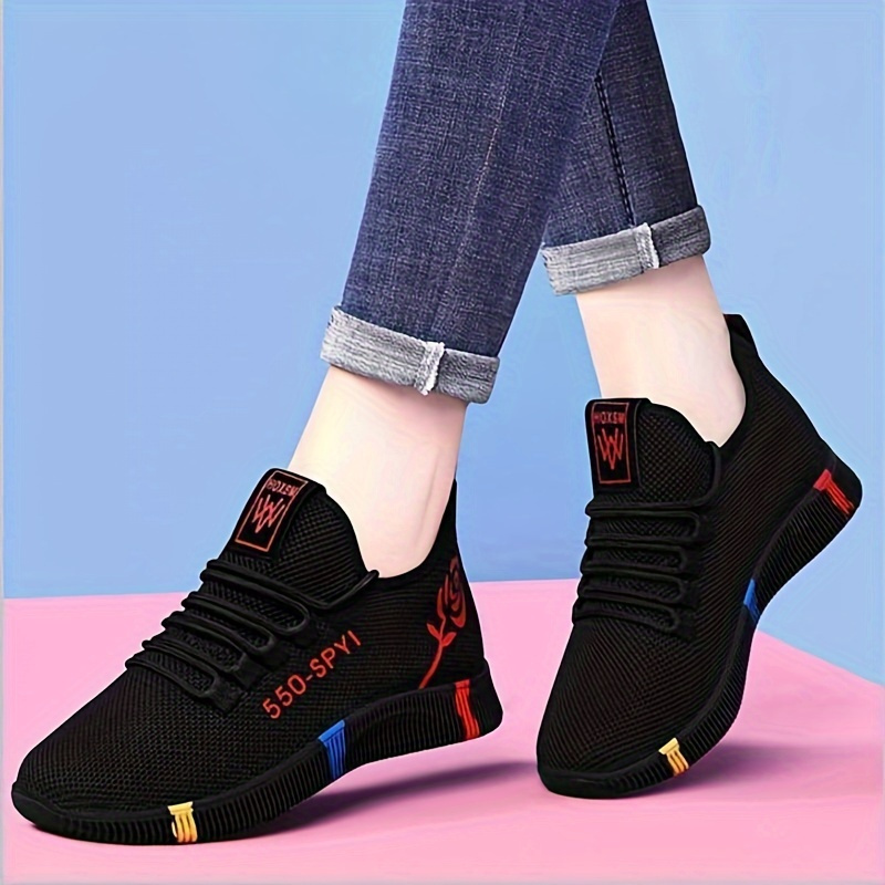 women s rose pattern sneakers casual breathable low top details 5