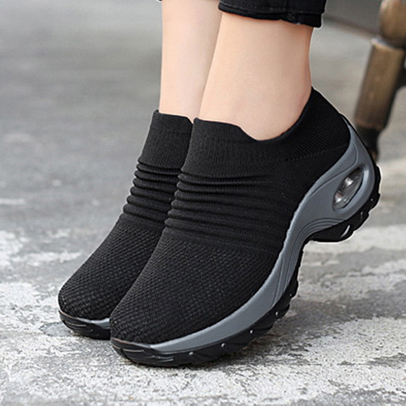 womens breathable knit sneakers casual slip on outdoor shoes lightweight low top air cushion shoes details 0