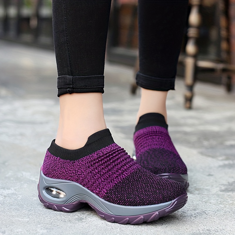 womens breathable knit sneakers casual slip on outdoor shoes lightweight low top air cushion shoes details 5