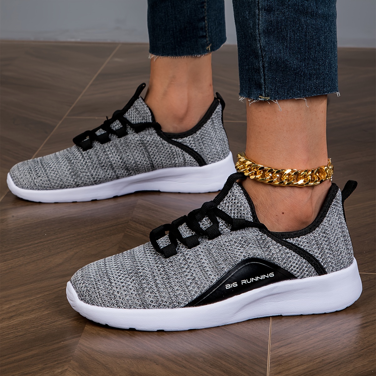 womens breathable knit sneakers casual lace up outdoor shoes lightweight low top shoes details 1