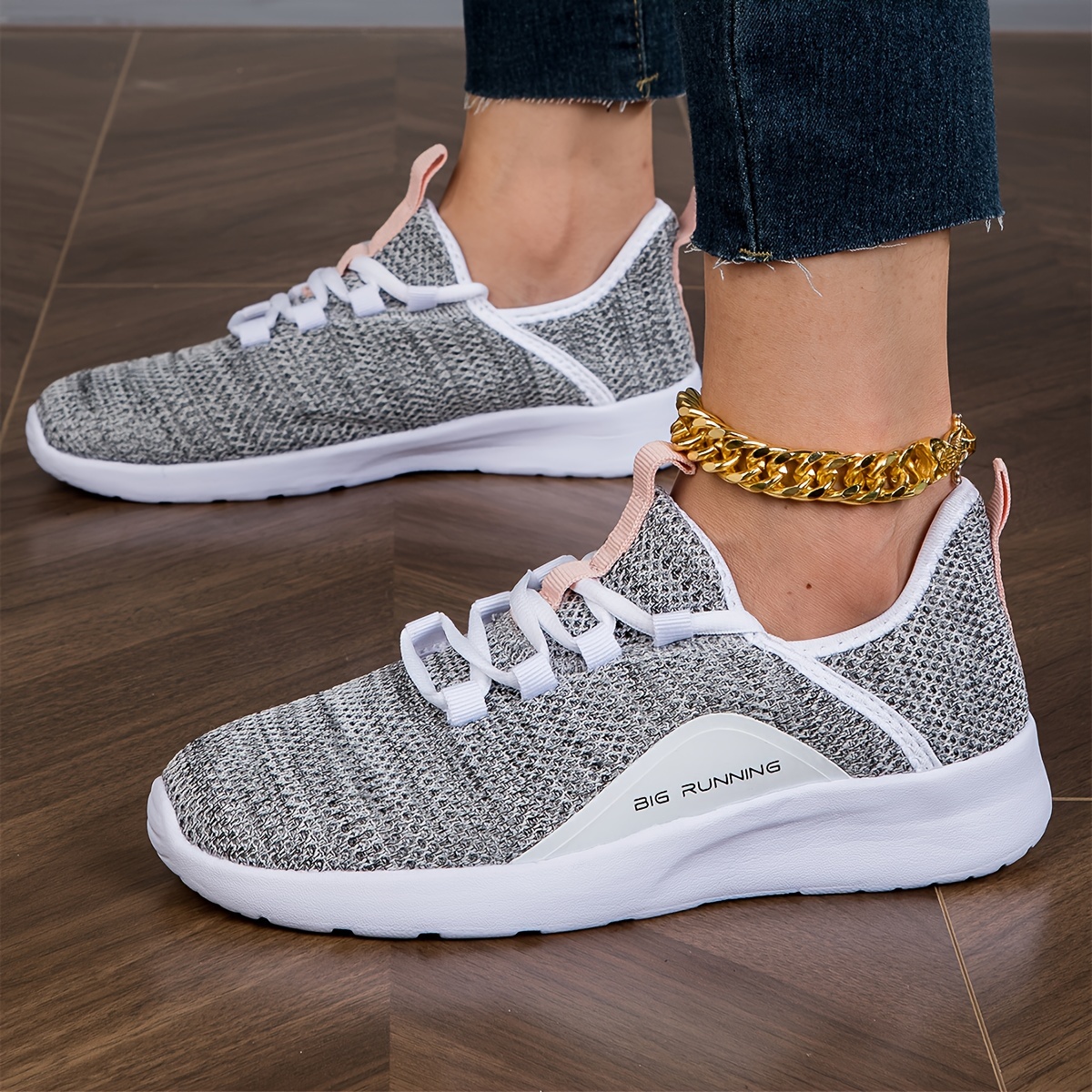 womens breathable knit sneakers casual lace up outdoor shoes lightweight low top shoes details 5