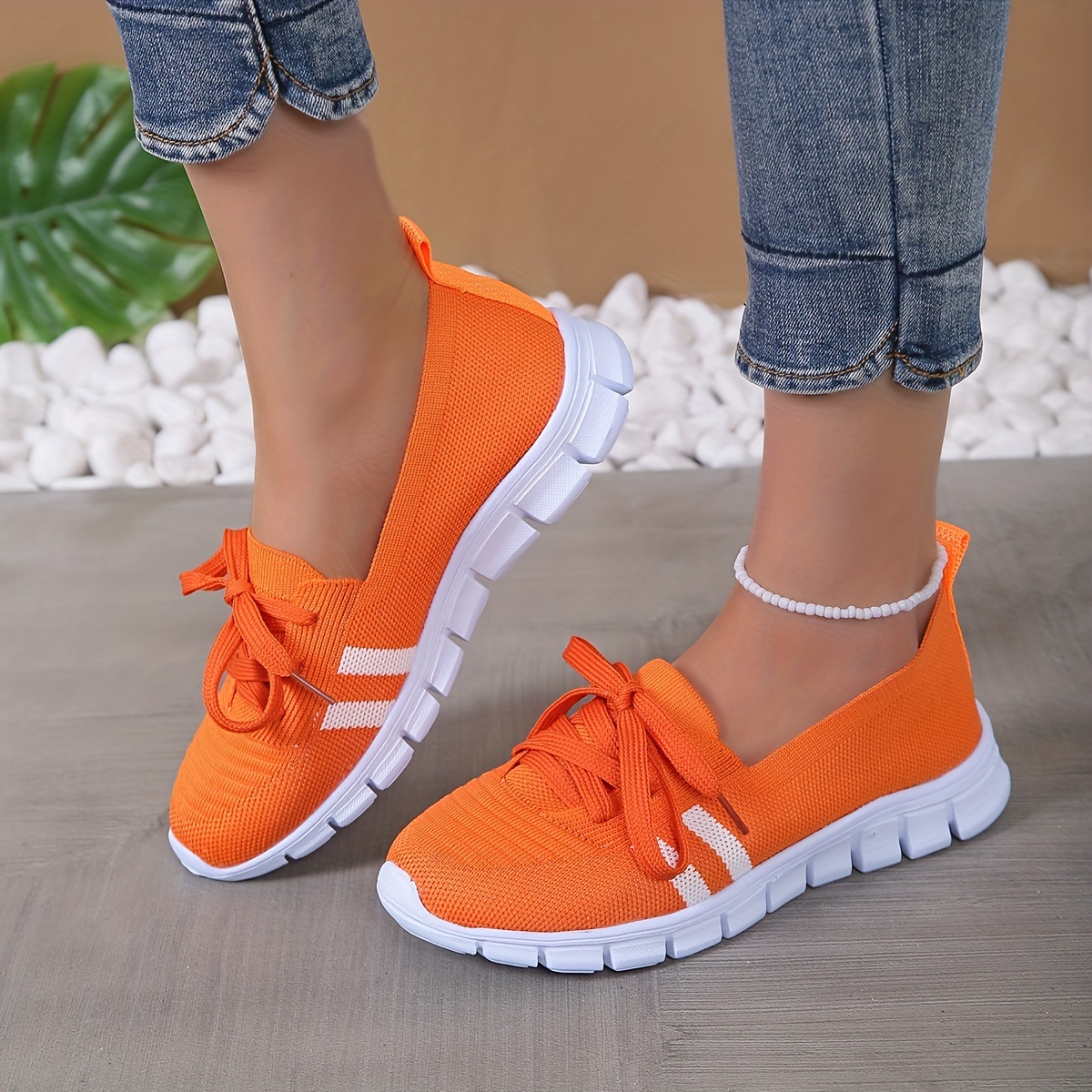 womens striped pattern sneakers casual lace up outdoor shoes lightweight breathable flying woven shoes details 1