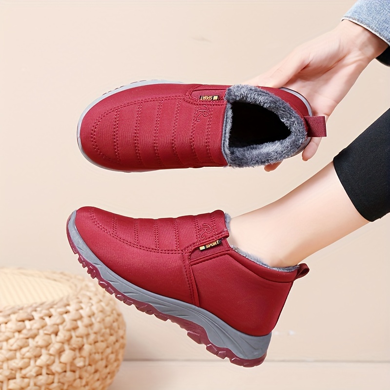 womens solid color winter sneakers soft sole platform fleece lining shoes plush non slip low top shoes details 6